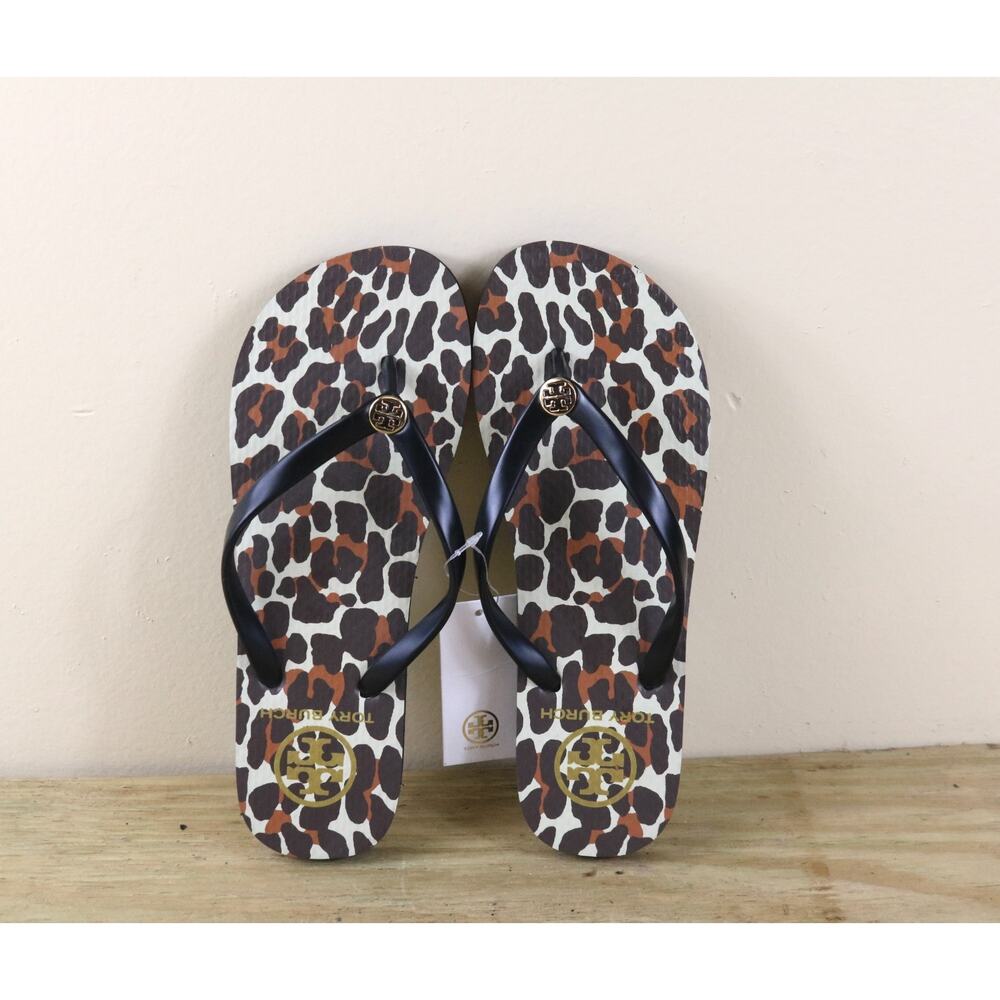 New Tory Burch Flip Flops 6M Animal Leopard Print Eva Thong Sandals Shoes